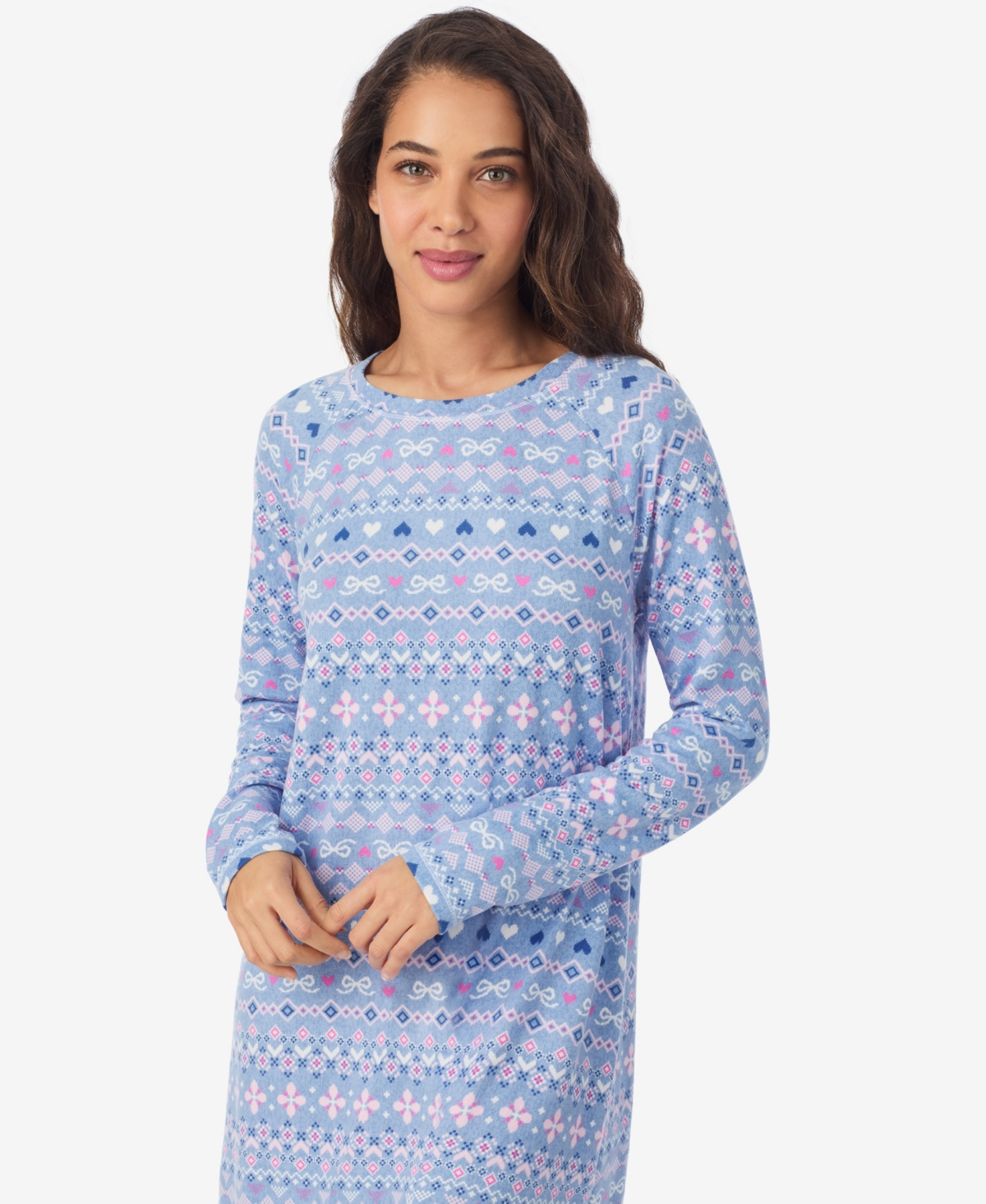 Cuddl Duds Women's Long Sleeve Scoop Neck Short Sleepshirt In Blue