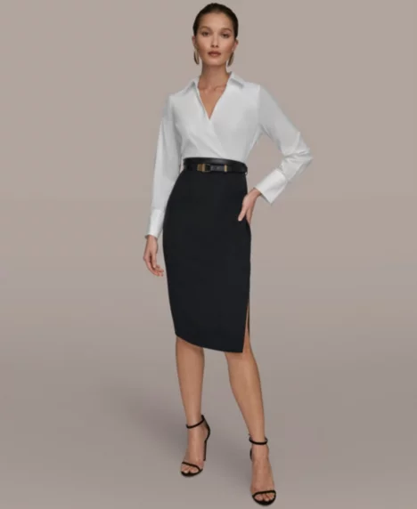 Petite Collared Midi Sheath Dress - Cream/Black