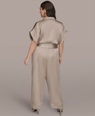 Plus Size Satin Collared Jumpsuit