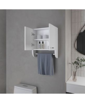 Wall Mounted Medicine Cabinet with Towel Bar Melamine Bathroom Storage Cabinet