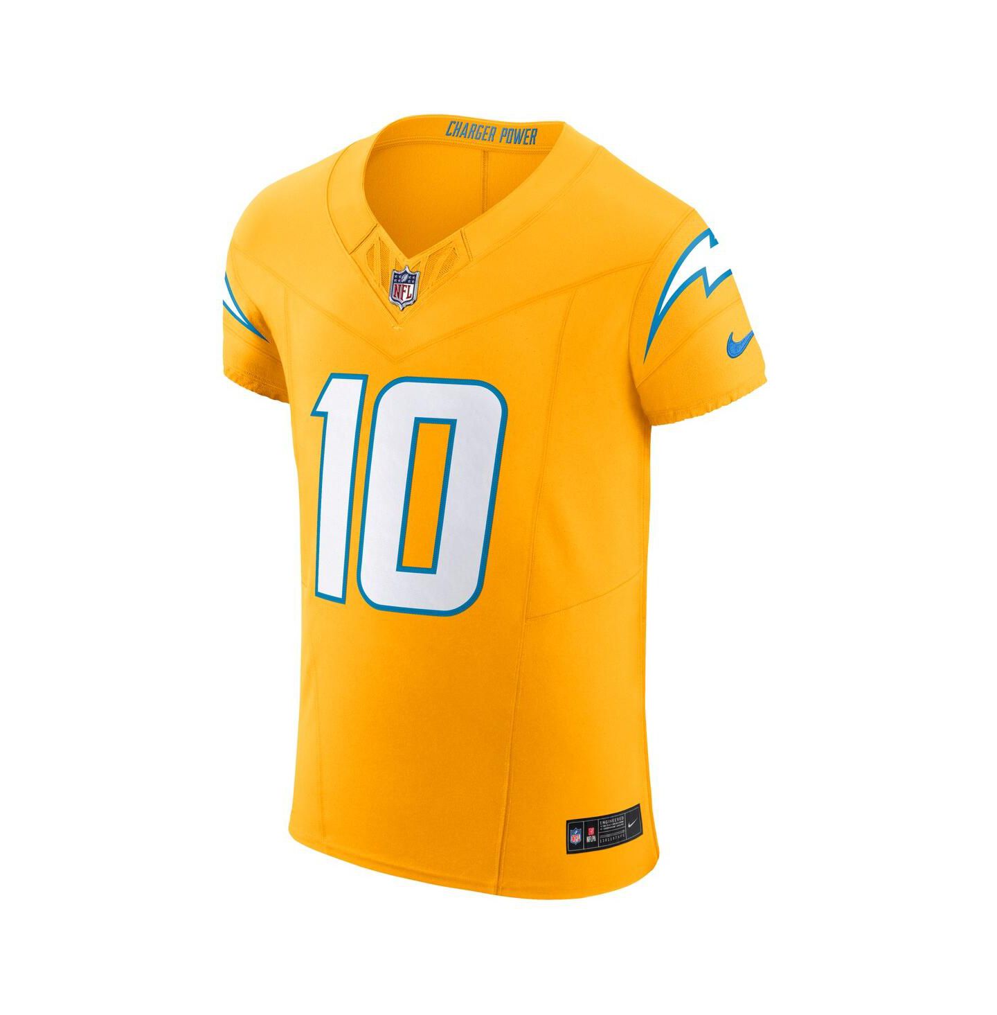 Мужской топ Nike Justin Herbert Gold Los Angeles Chargers Alternate Charger Power Vapor F.U.S.E. Elite Jersey — фото 2