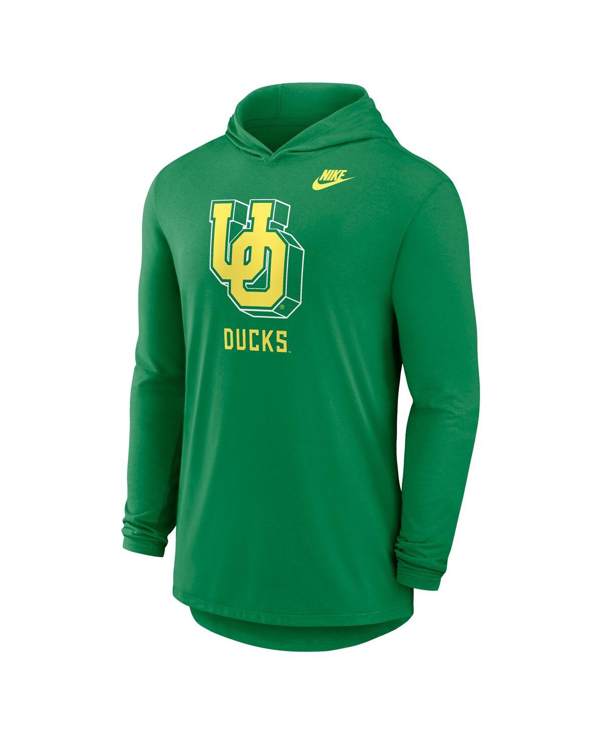 Nike Men's Green Oregon Ducks Legacy Tri-Blend Dri-fit Long Sleeve Hoodie T-Shirt