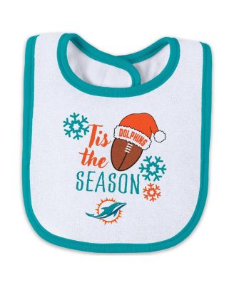Baby Boys and Girls Newborn 2-Piece Miami Dolphins Holiday Full-Zip Sleeper and Bib Set