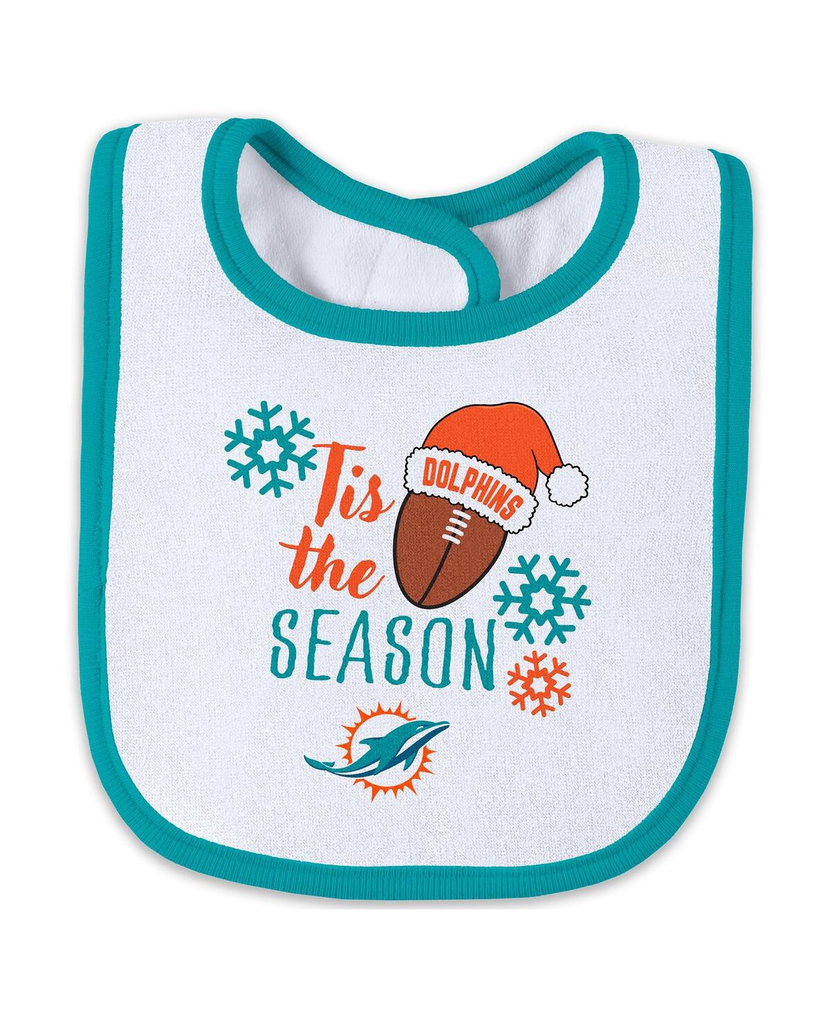Wear by Erin Andrews Baby Boys and Girls Newborn 2-Piece Miami Dolphins Holiday Full-Zip Sleeper Bib Set