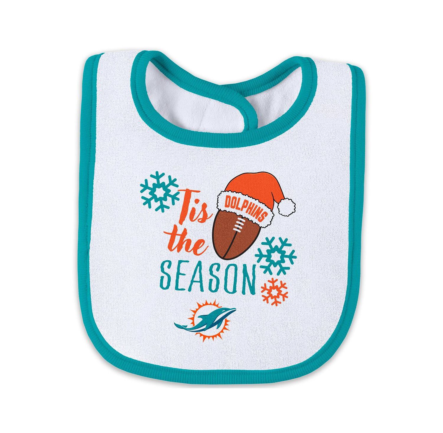 Baby Boys and Girls Newborn 2-Piece Miami Dolphins Holiday Full-Zip Sleeper and Bib Set