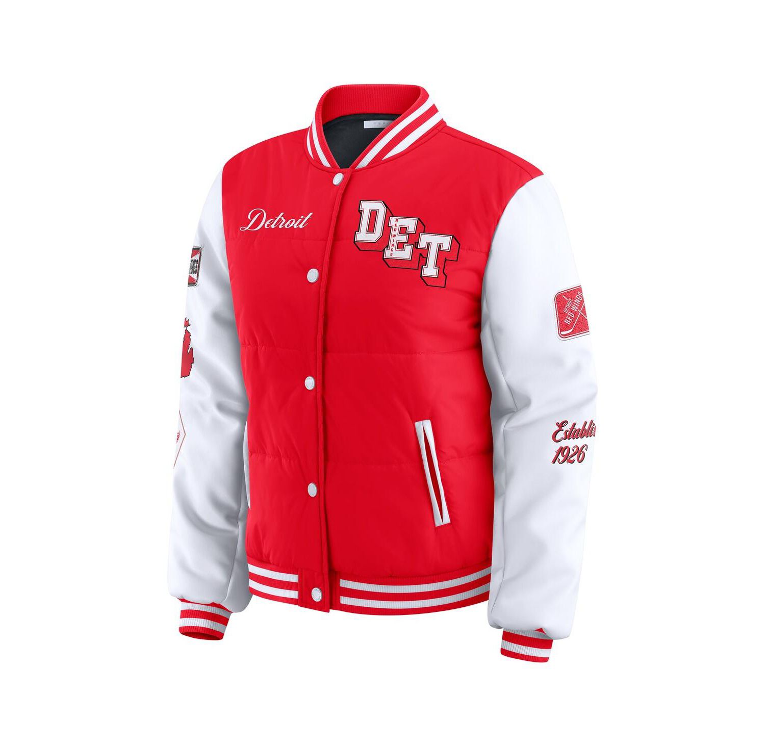 Women's Red/White Detroit Red Wings Varsity Full-Snap Puffer Jacket
