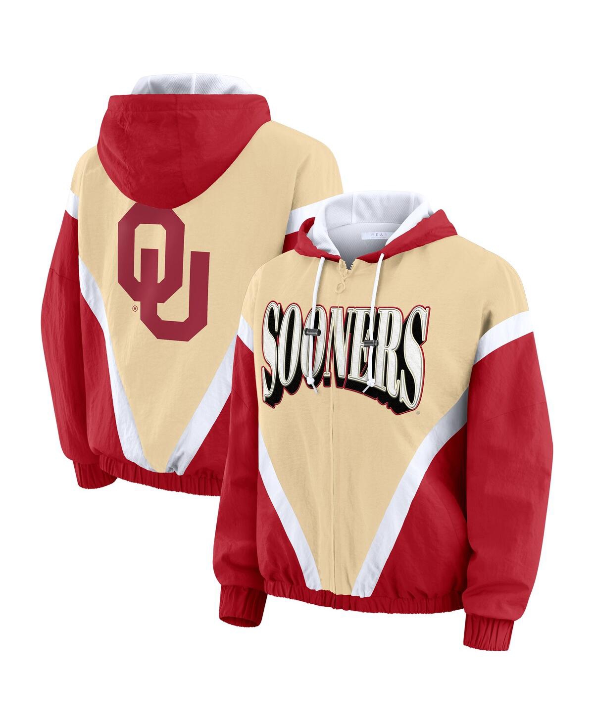 Wear By Erin Andrews Women's Gold/crimson Oklahoma Sooners Color Block Full-zip Hoodie Windbreaker Jacket In Multi