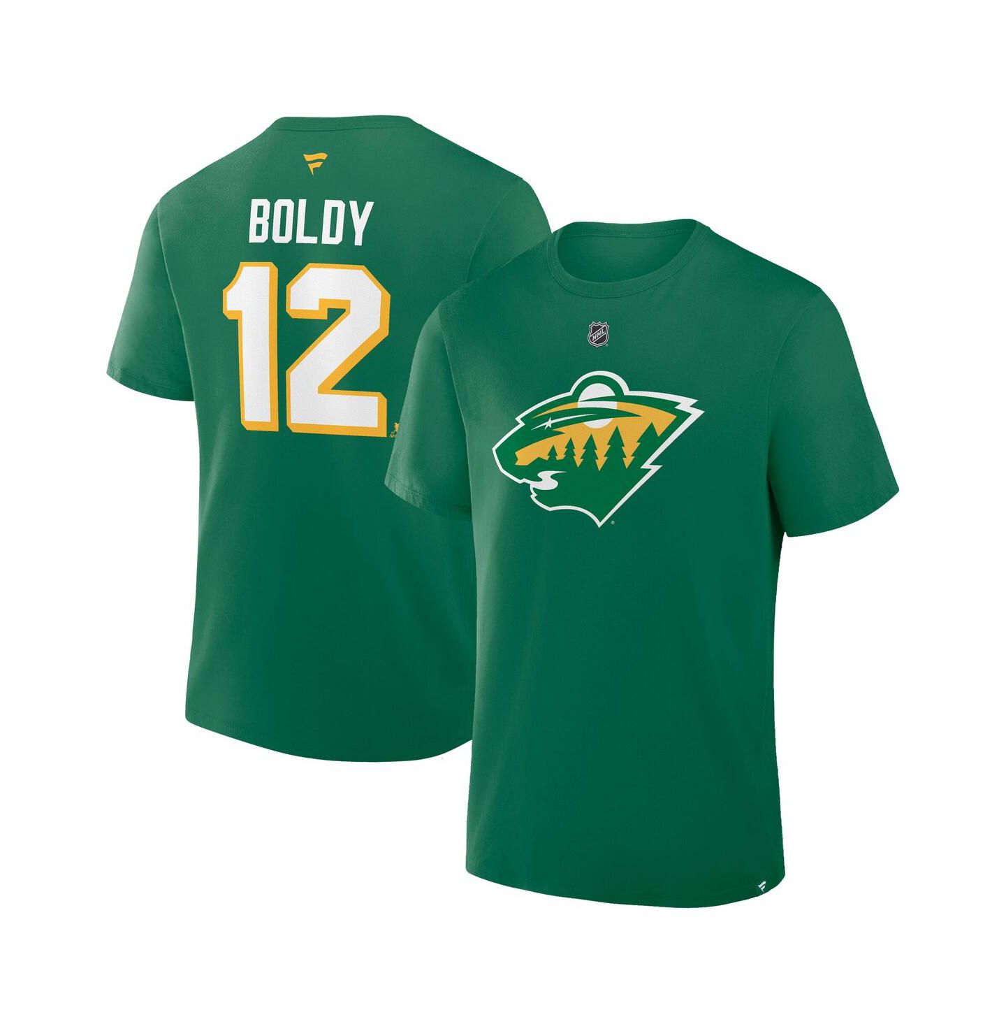 Мужская футболка Fanatics Matthew Boldy Kelly Green Minnesota Wild Authentic Stack Name & Number — фото 1