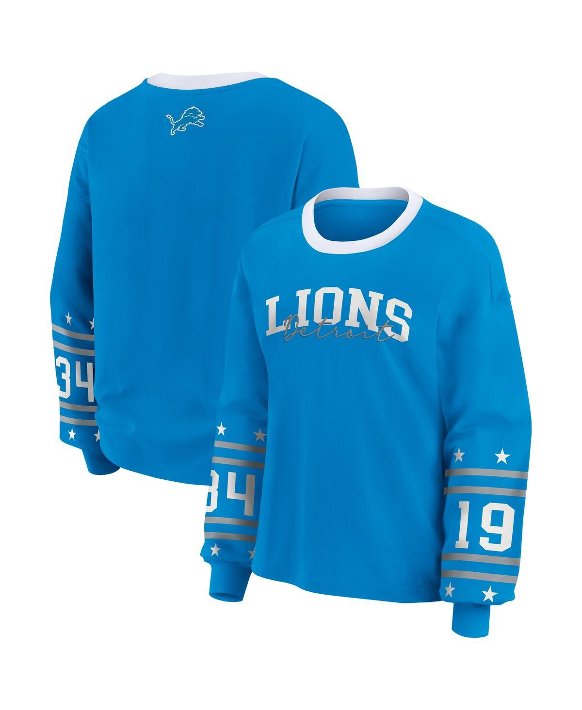Wear By Erin Andrews Women's Blue Detroit Lions Plus Size Sport Long-sleeve T-shirt