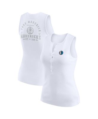 Women's White Dallas Mavericks Rib-Knit Henley Tank Top