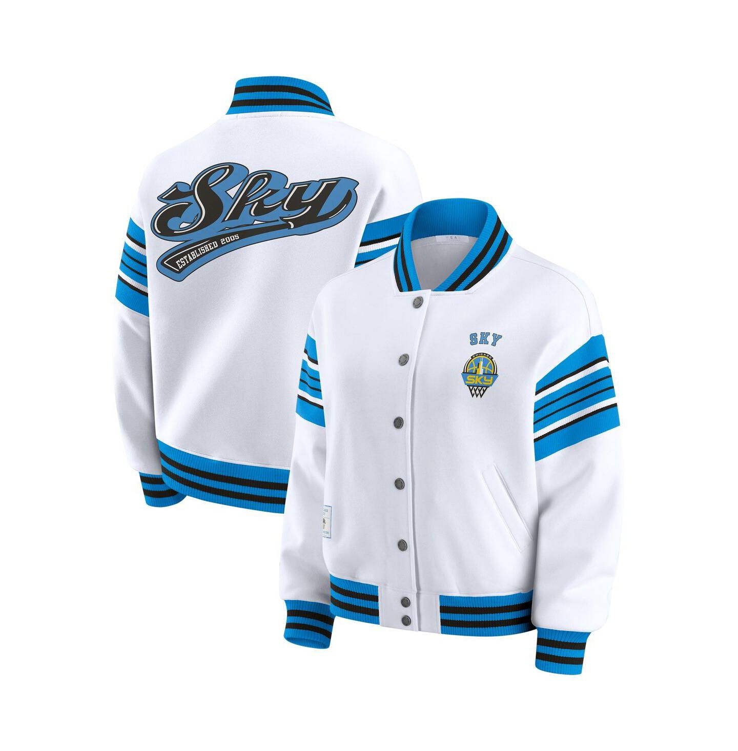 Женская куртка WEAR by Erin Andrews White/Sky Blue Chicago Sky Full-Snap Fleece Sweatshirt — фото 1
