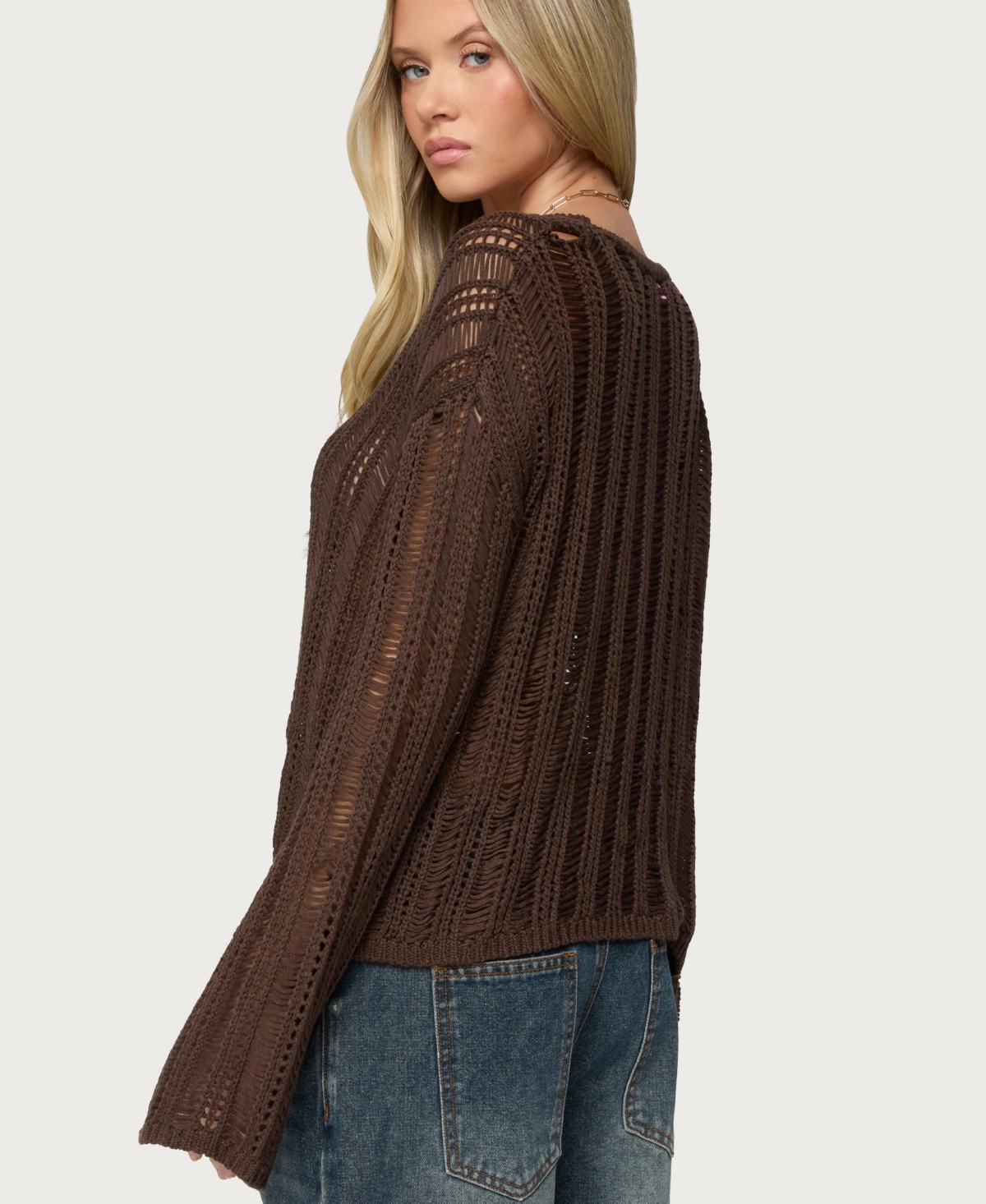 Edikted Women's Jaide Sheer Ladder Knit Sweater