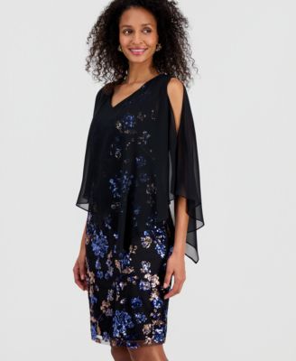 Women's Sequined Chiffon-Overlay Dress