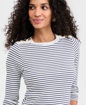 Women's Knit Long-Sleeve Button-Shoulder Top
