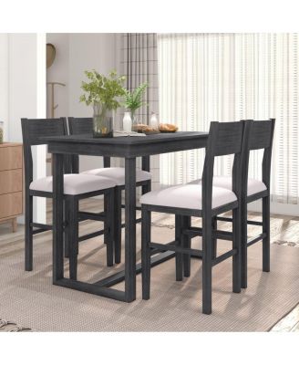 Space-Saving 5-Piece Counter Height Dining Table Set with 4 Upholstered Chairs