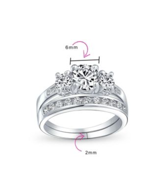 Classic 3CT Round 3 Stone CZ Past Present Future Promise Ring Set Band Sterling Silver