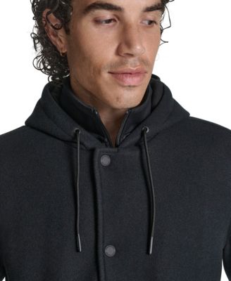 Men's Faux Wool Hooded Varsity Jacket