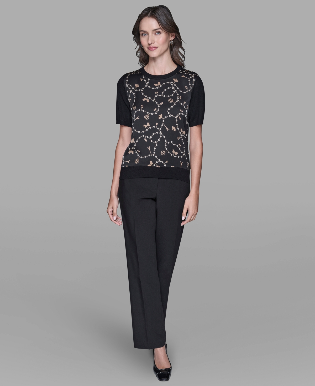 Karl Lagerfeld Women's Short-sleeve Printed Sweater In Multi