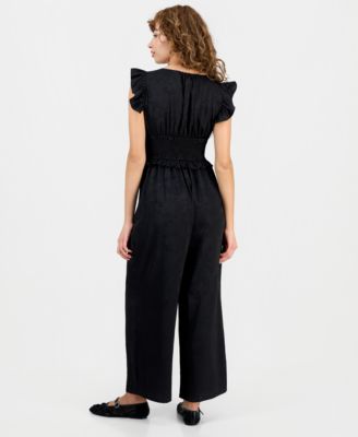 Petite Jacquard Smocked-Waist Ruffle Jumpsuit, Macy's Exclusive 