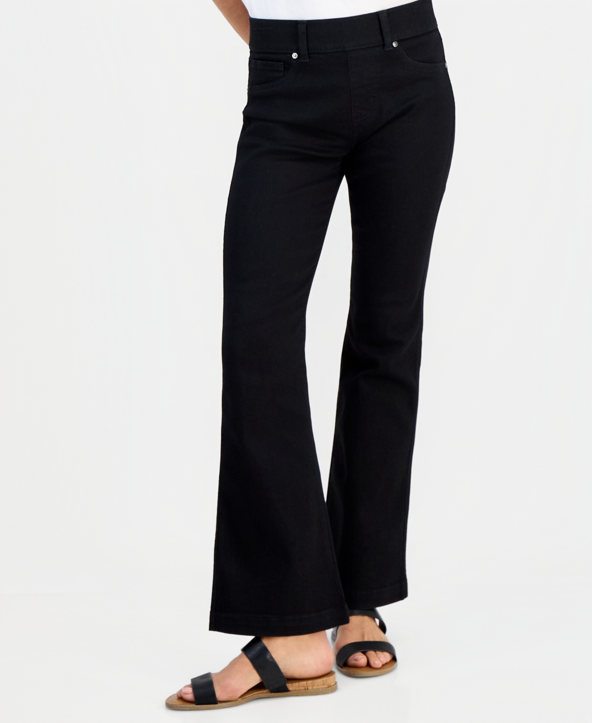 Style & Co Petite Pull-on Shaping High-rise Bootcut Jeans, Macy's Exclusive In Black