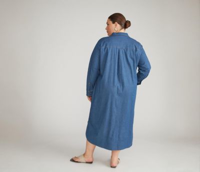 Plus Size Stretch Cotton Chambray Shirtdress