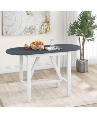 3-Piece Drop Leaf Counter Height Dining Set for Small Spaces, White and Navy Kitchen Table with 2 Upholstered Bar Chairs