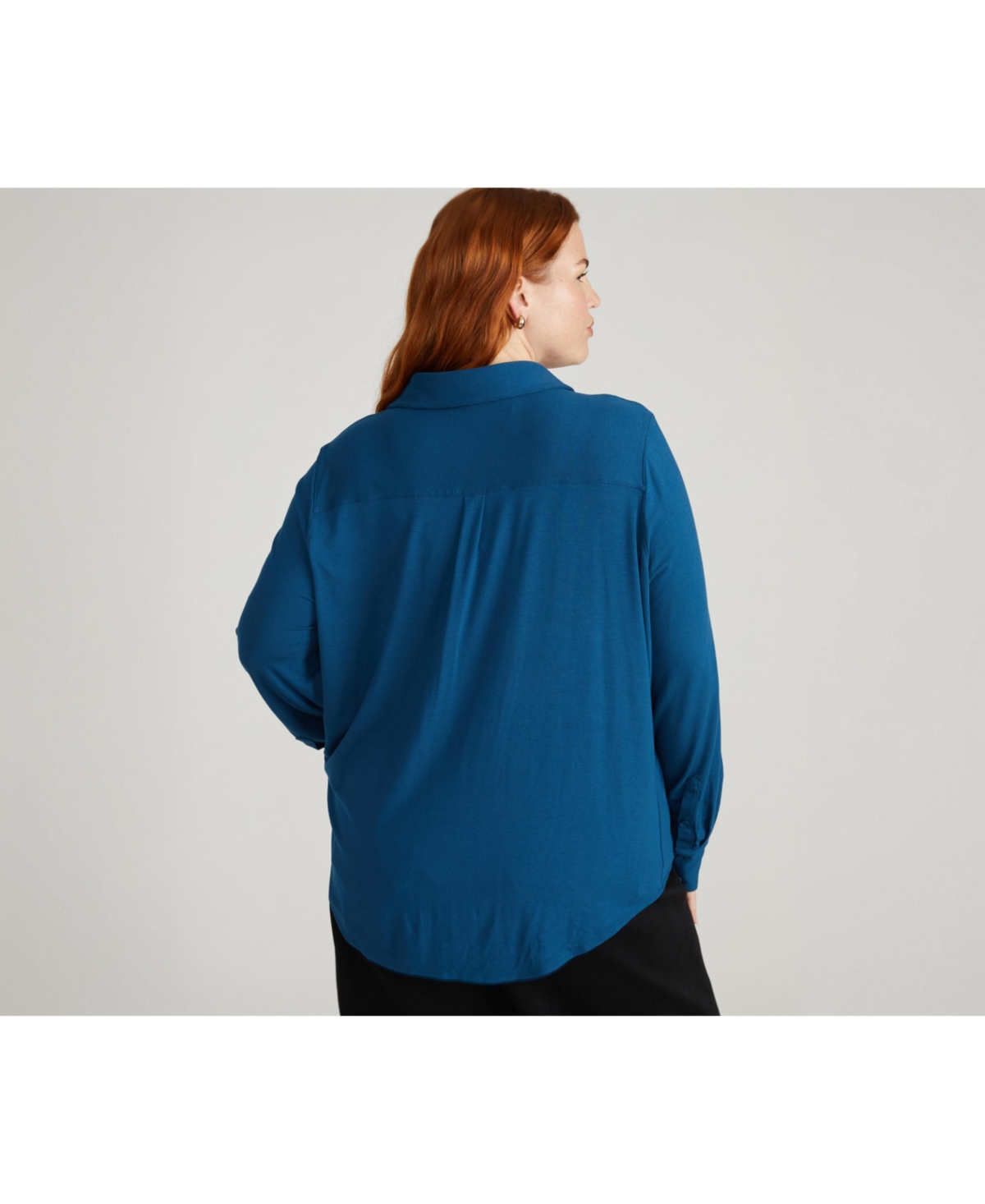 Universal Standard Womens Plus Elbe Popover Liquid Jersey Shirt Classic Fit