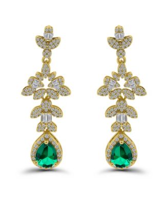 Gold Plated Pave Cubic Zirconia Floral Post Drop Earrings