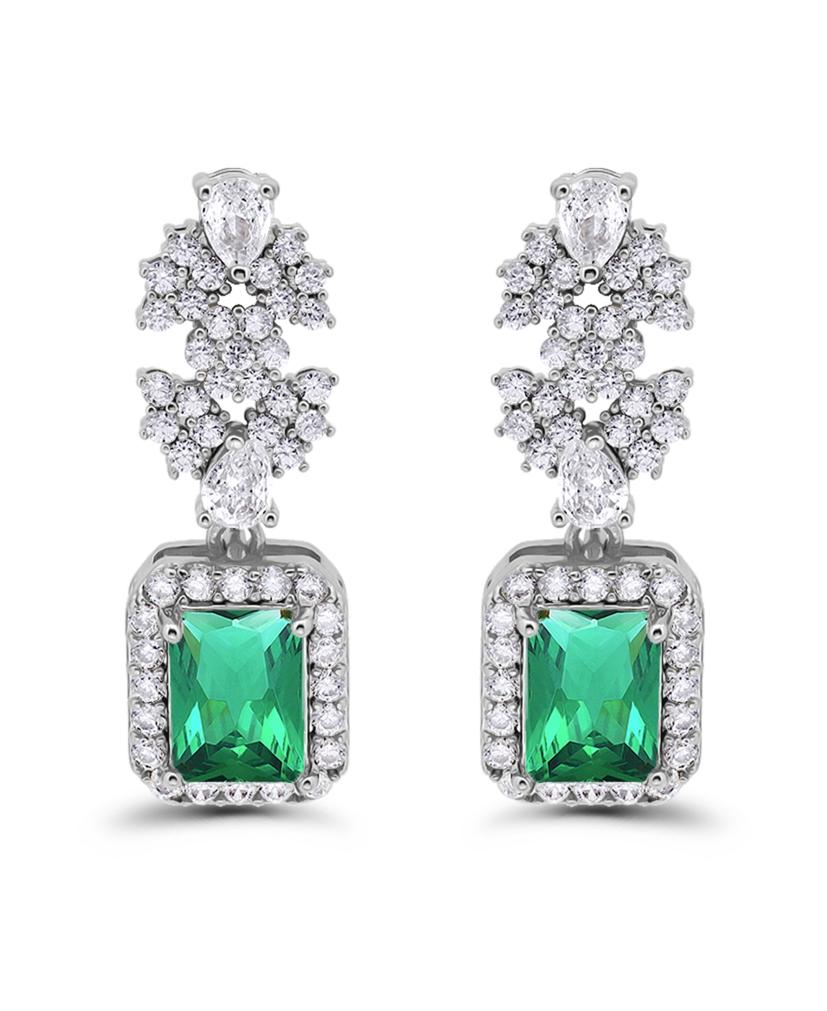 Christian Siriano New York Fine Silver Plated Cubic Zirconia Floral Motif Post Drop Earrings In Green