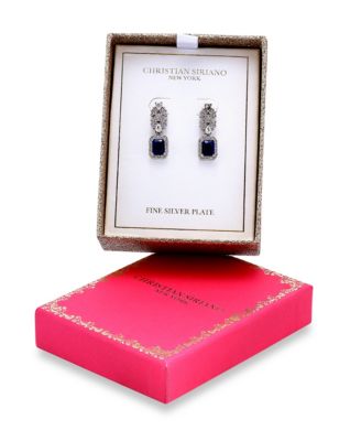 Fine Silver Plated Cubic Zirconia Floral Motif Post Drop Earrings