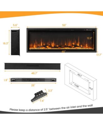50 Inches Electric Fireplace in-Wall Recessed with Remote Control and Adjustable Color and Brightness