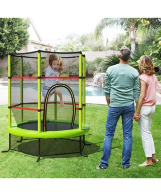 55 Inch Kids Recreational Trampoline Bouncing Jumping Mat with Enclosure Net-Green