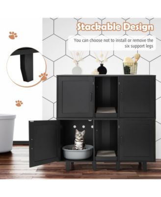 2-Door Cat Litter Box Enclosure with Winding Entry and Scratching Board