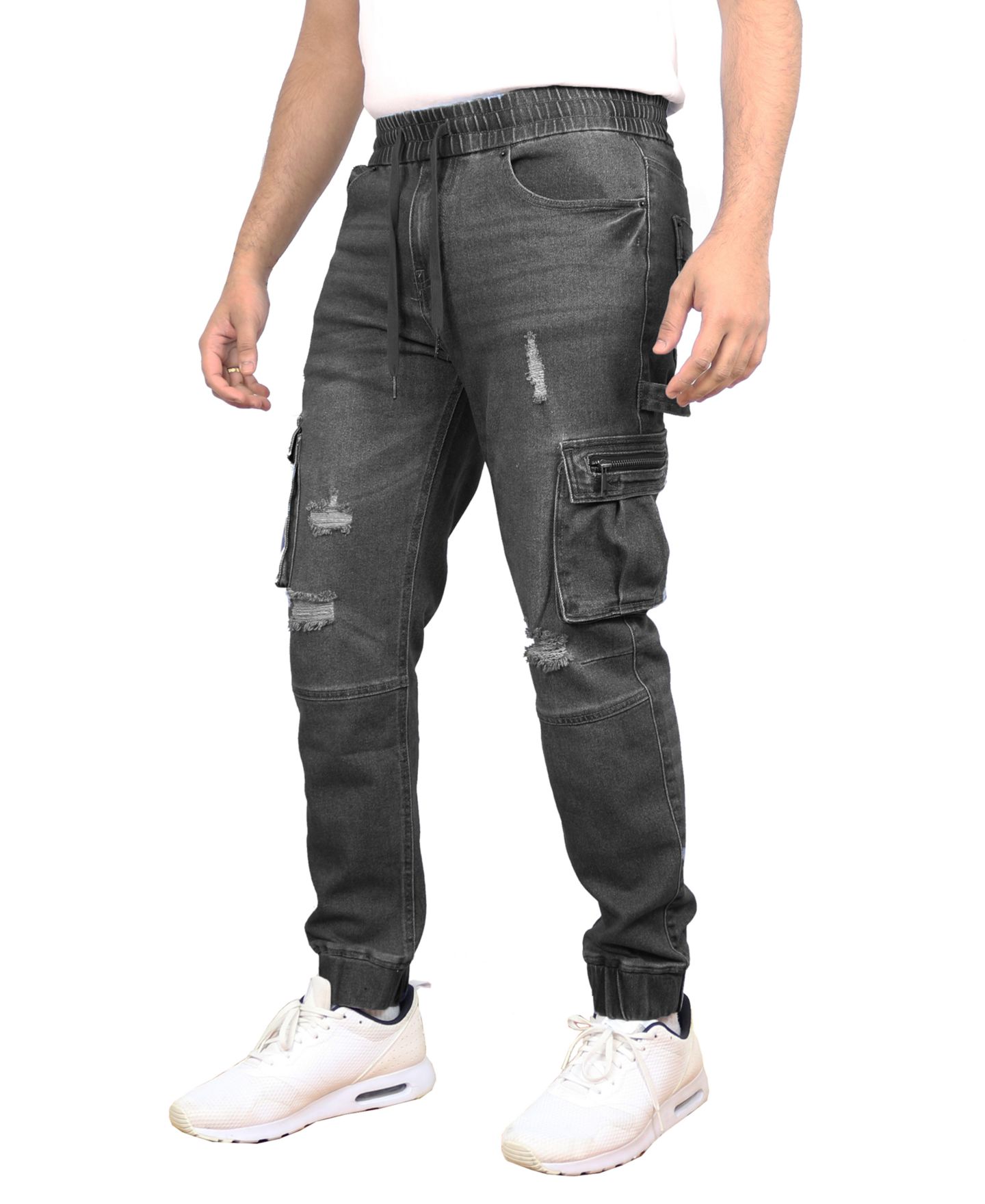 Мужские джинсы Blue Ice Stretch Cargo Carpenter Jogger Slim-Fit, цвет: Чёрный — фото 1