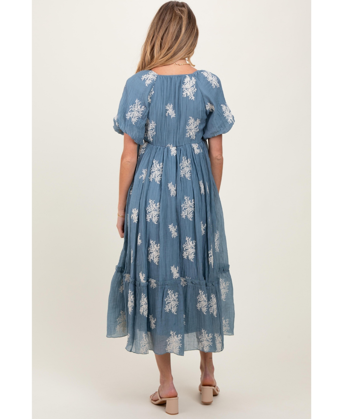 Pinkblush Maternity Blue Floral Print Ruffle Hem Midi Dress