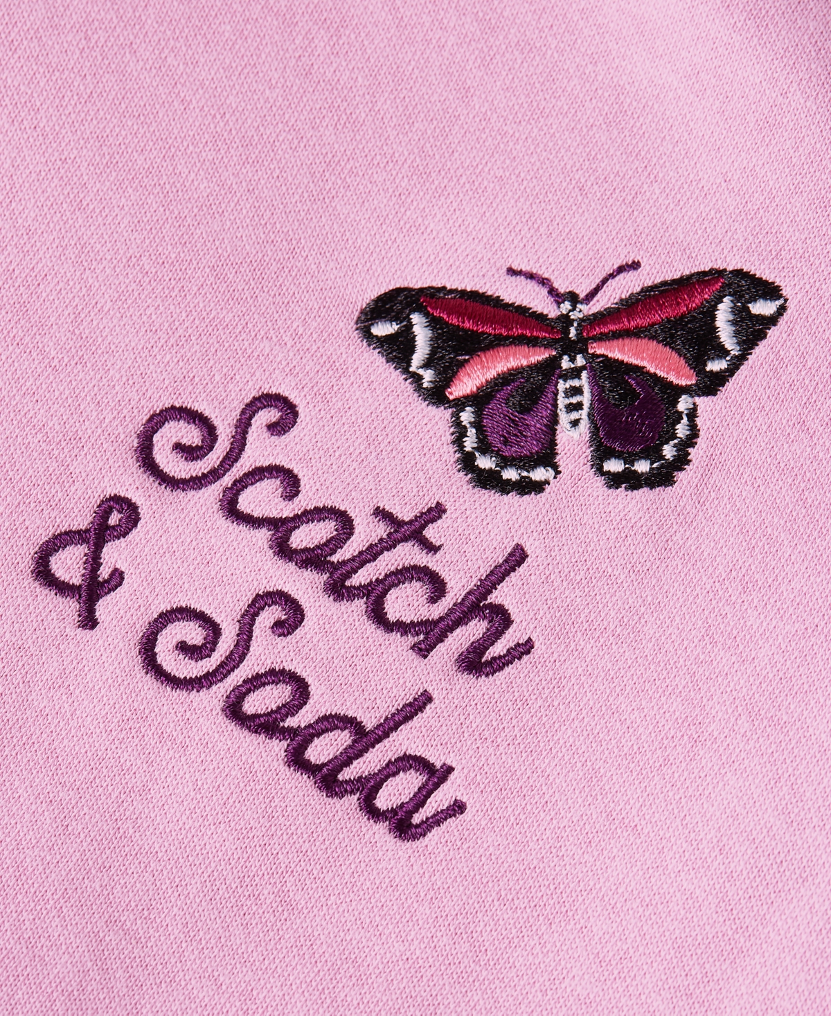 Scotch & Soda Kids' Butterfly Embroidered Fleece Sweatshirt & Wide Leg Sweatpants Set In Pink
