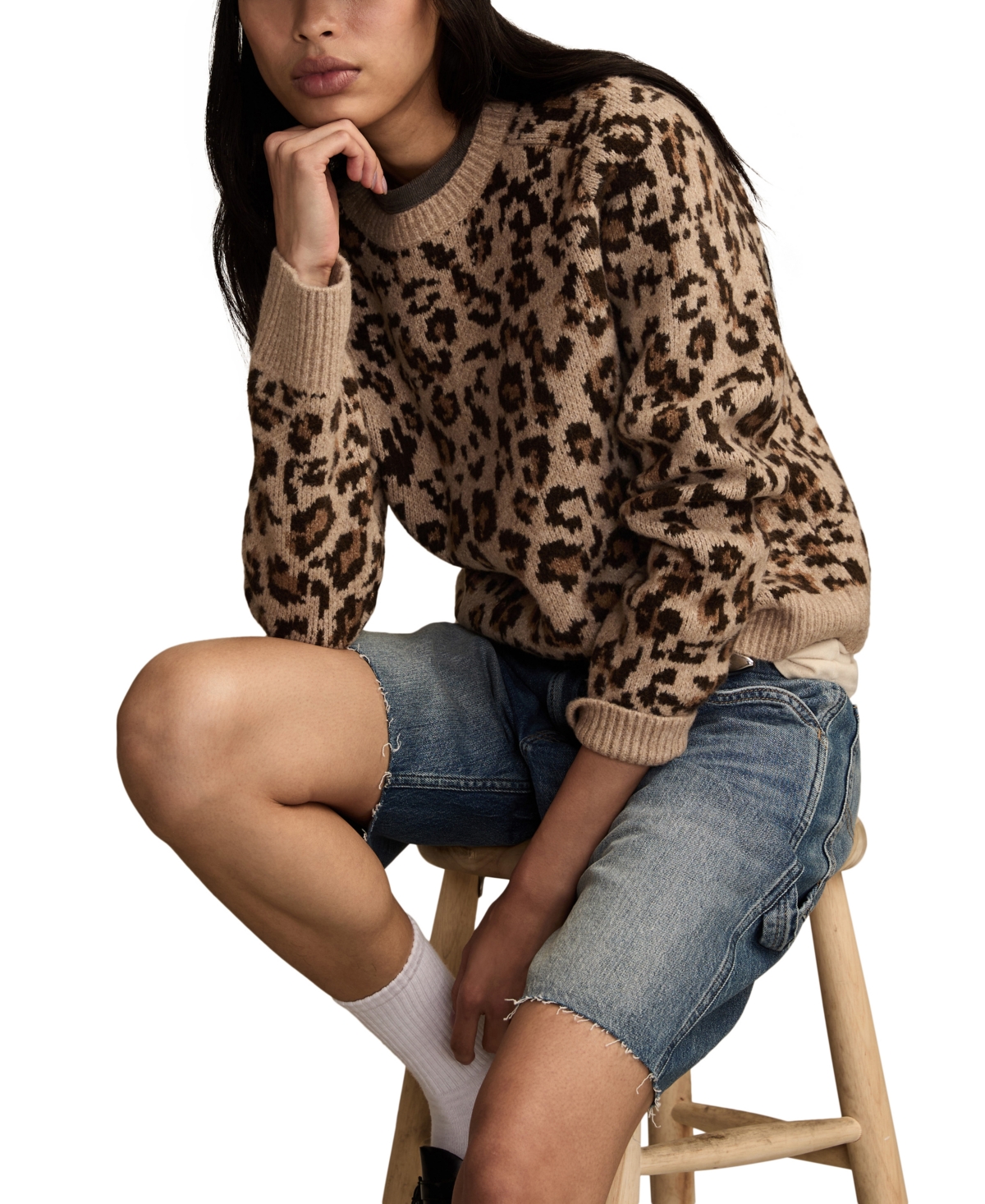 Lucky Brand Cloud Soft Leopard Crewneck Sweater In Animal Print
