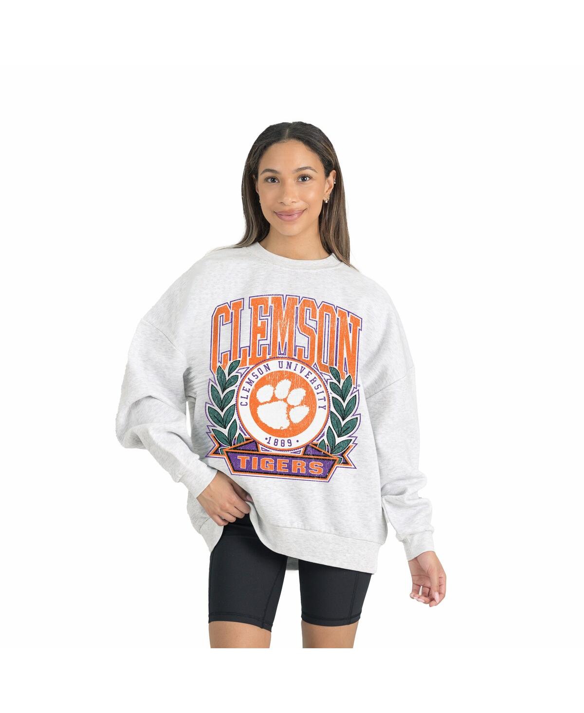 Gameday Couture Women's Gray Clemson Tigers Premium Fleece Drop Shoulder Oversized Pullover Sweatshirt In Neutral