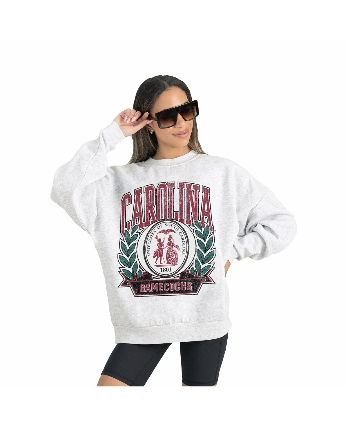 Gameday Couture Women's Gray South Carolina Gamecocks Premium Fleece Drop Shoulder Oversized Pullover Sweatshirt In Green