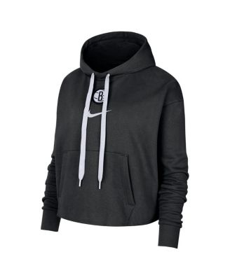 Women's Black Brooklyn Nets Courtside Cropped Pullover Hoodie