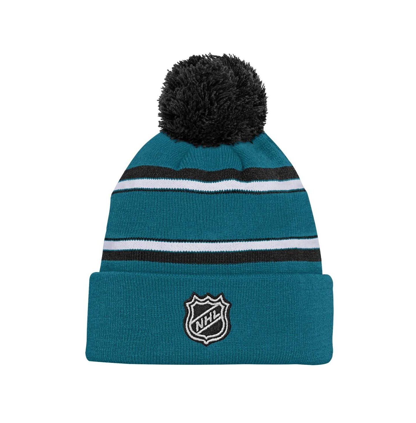 Outerstuff Big Boys and Girls San Jose Sharks Teal Jacquard Cuffed Knit with Pom Hat — фото 2