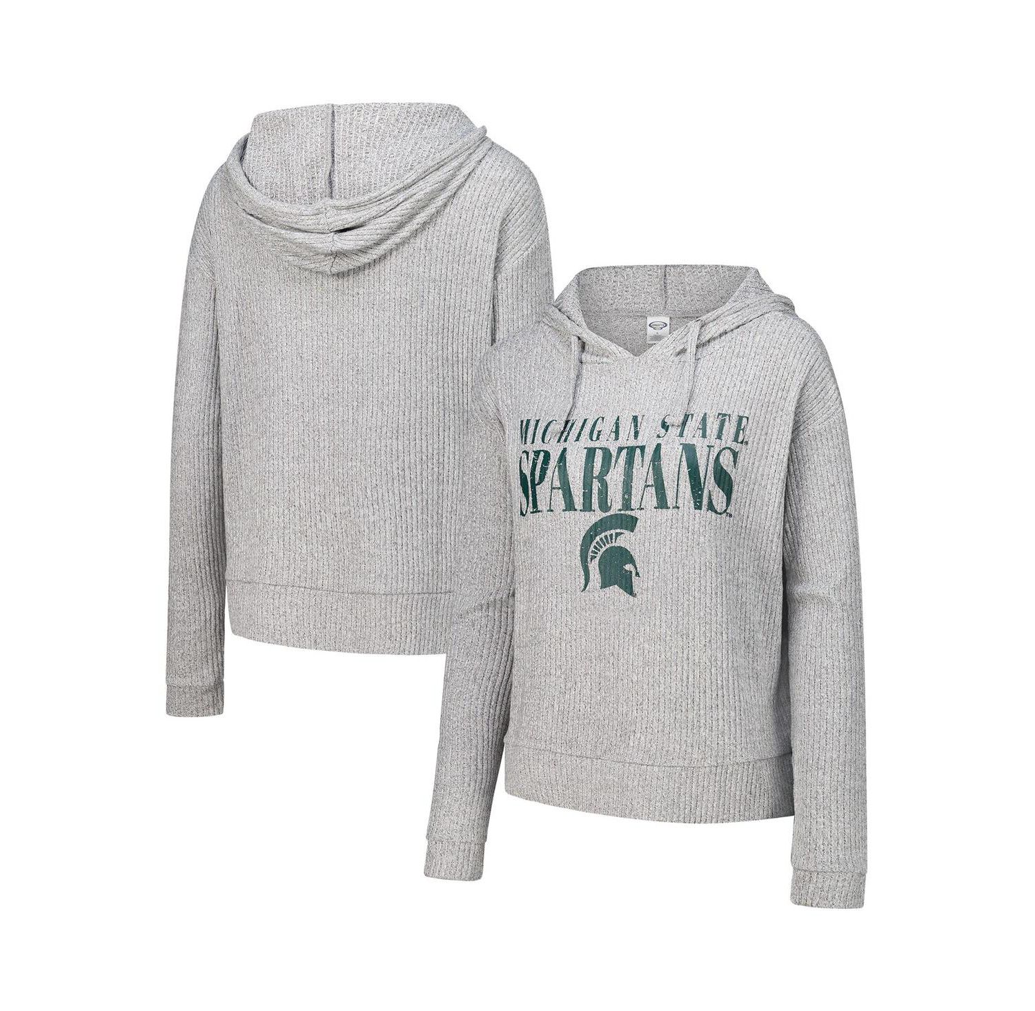 Women's Heather Gray Michigan State Spartans Juniper Soft Modest Cropped Long Sleeve Hoodie Top