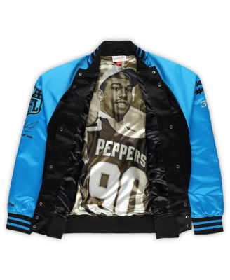 Men's Julius Peppers Black Carolina Panthers Vintage Name Number Lightweight Satin Full-Snap Jacket