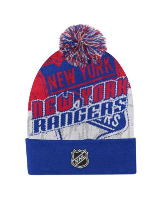 Big Boys and Girls Royal New York Rangers New Edge Cuffed Knit with Pom Hat