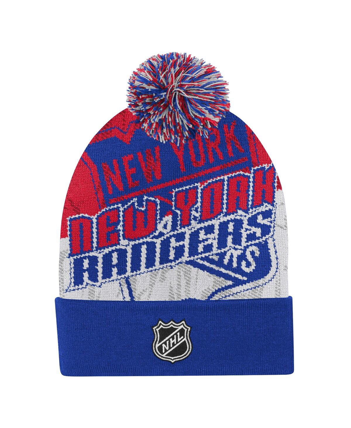 Outerstuff Big Boys And Girls Royal New York Rangers New Edge Cuffed Knit With Pom Hat In Blue