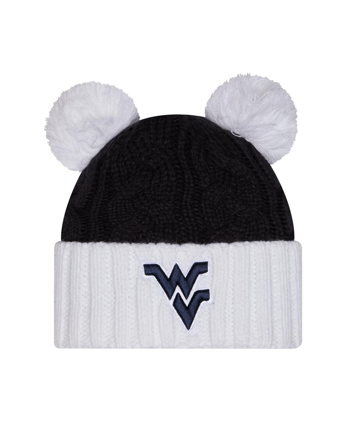 New Era Women's Black West Virginia Mountaineers Tonal Cuffed Knit With Double Poms Hat In Black