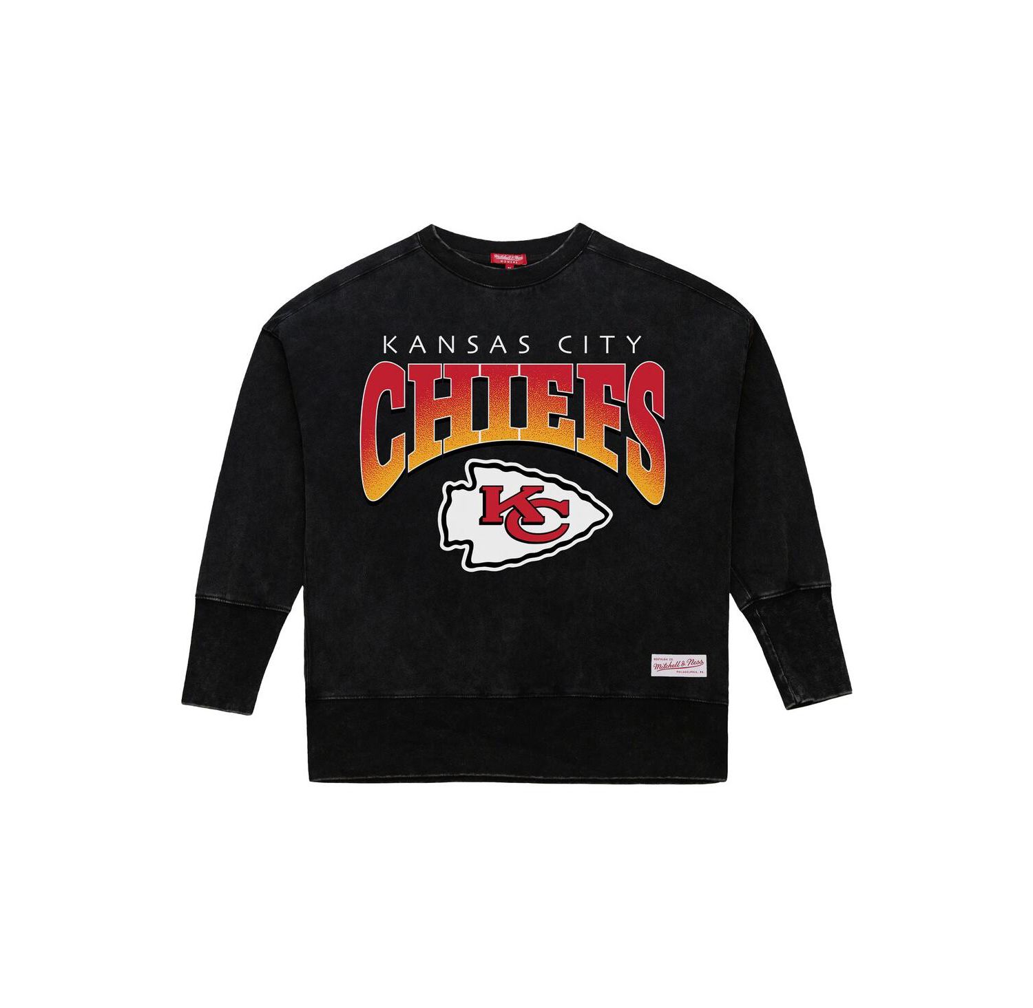 Women's Black Kansas City Chiefs Delineate Mineral Wash Crewneck Sweatshirt