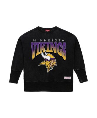 Women's Black Minnesota Vikings Delineate Mineral Wash Crewneck Sweatshirt
