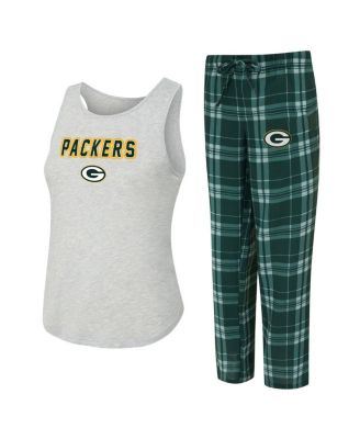 Concepts Sport - Women's 2-Piece Heather Gray/Green Bay Packers Regulate Plaid Tank Top and Pants Sleep Set