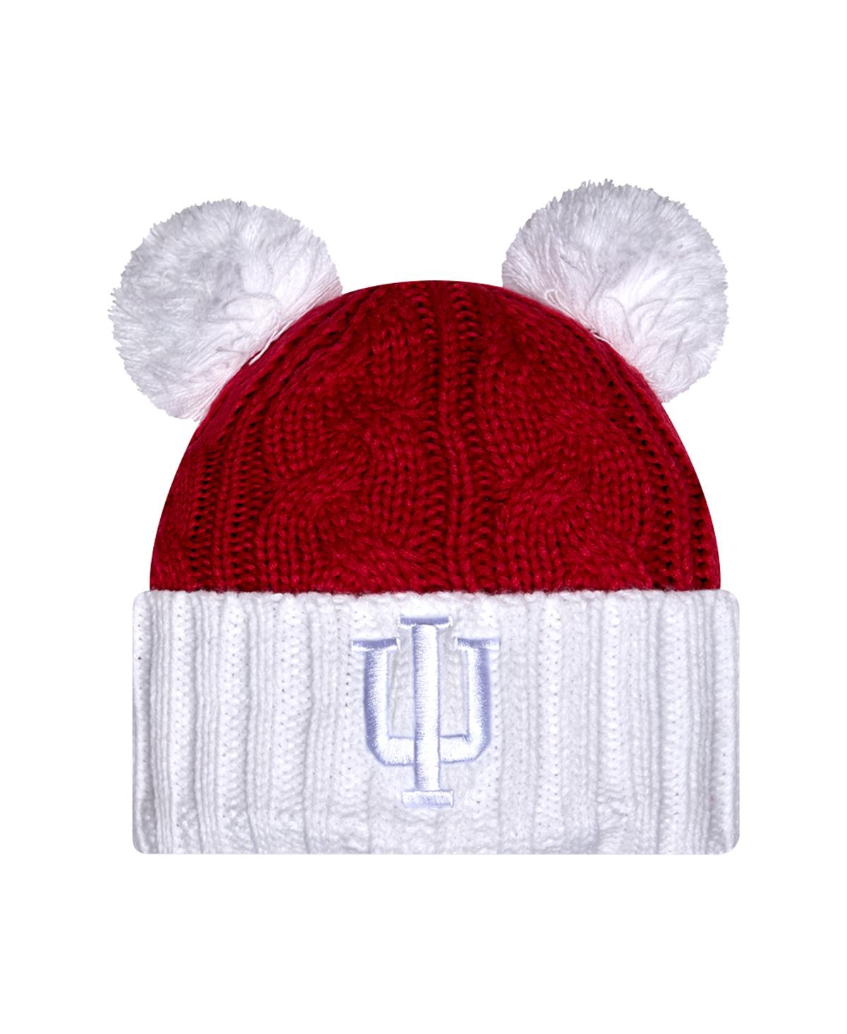 New Era Women's Crimson Indiana Hoosiers Tonal Cuffed Knit with Double Poms Hat